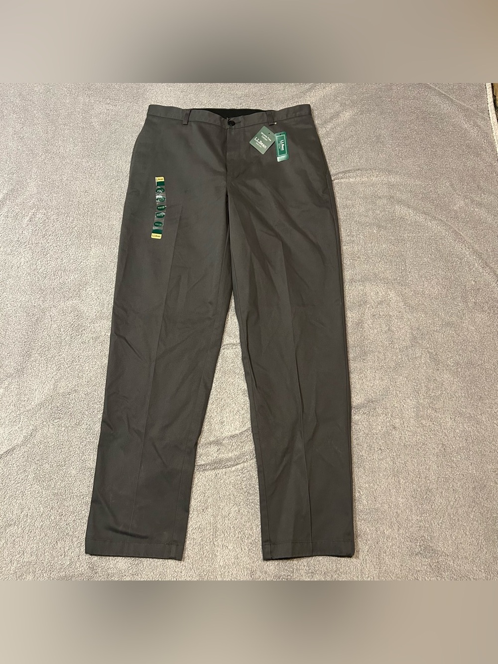 LL Bean Classic Fit Chino Pants Mens 35x34 Gray Flat Front Straight Leg